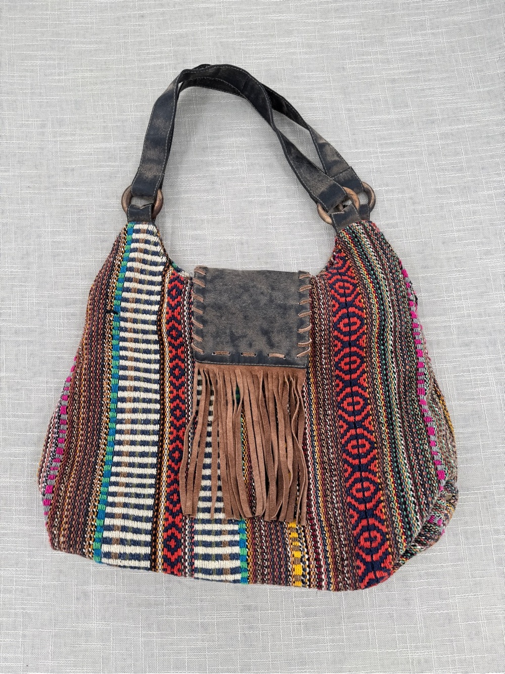 Woven Tapestry Boho Hobo Bag Fringe Multicolor Hippie Shoulder Purse - Picture 8 of 13